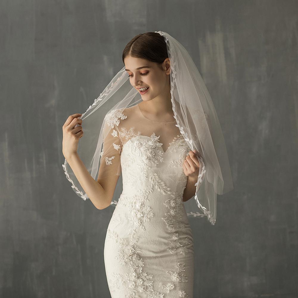 Mid Length Bridal Veil With Double Leaf Edge apparel & accessories