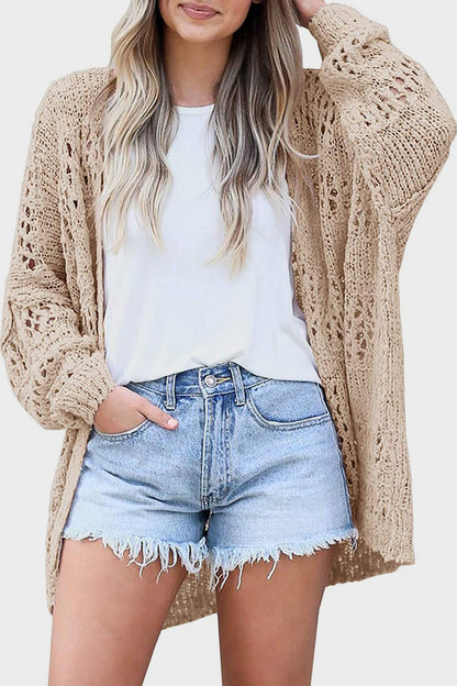 Openwork Open Front Long Sleeve Cardigan apparel & accessories