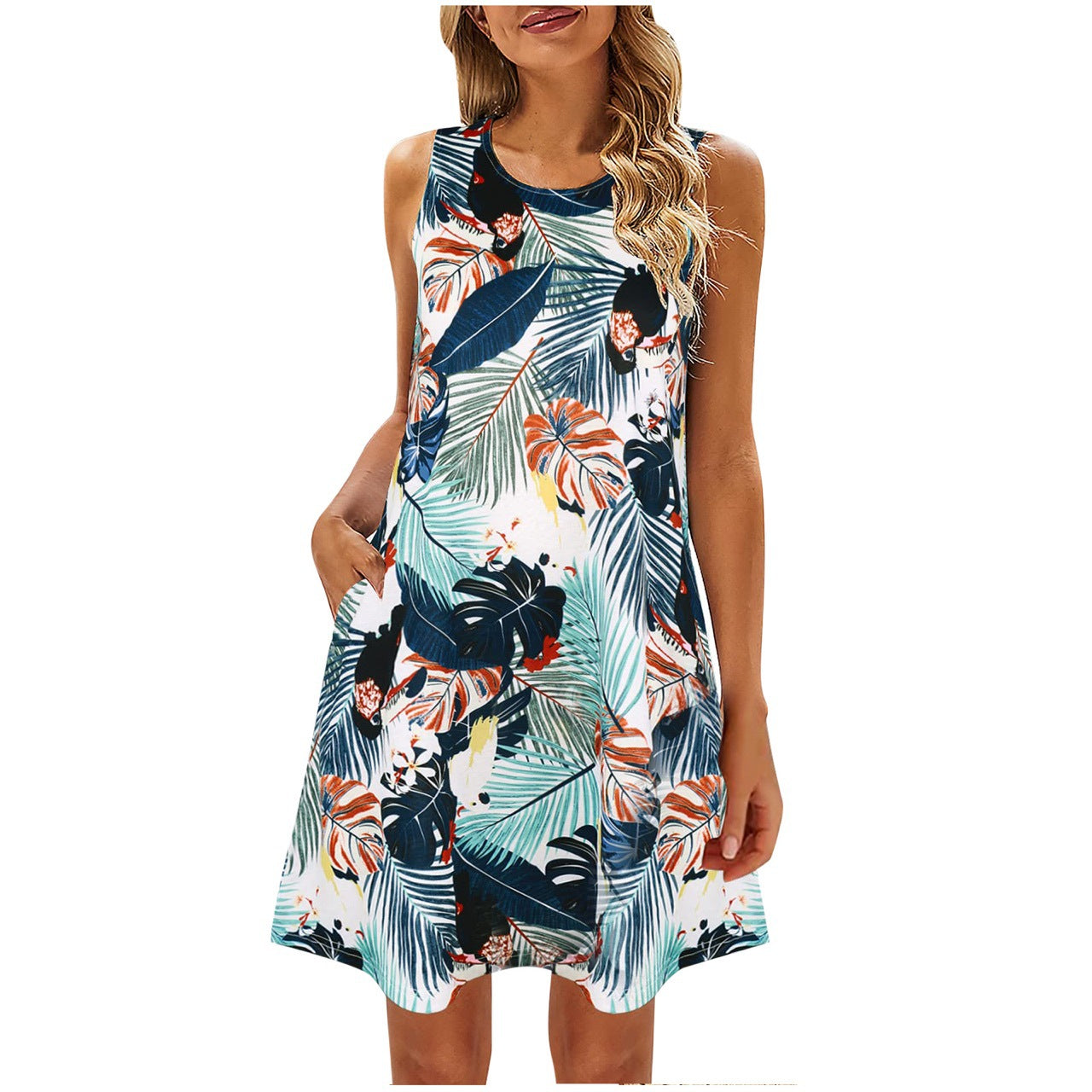 Printed Vest Pocket Dress Women apparels & accessories