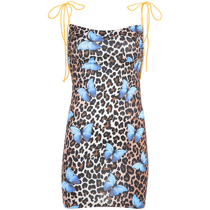 European and American leopard butterfly lace sexy dress apparels & accessories