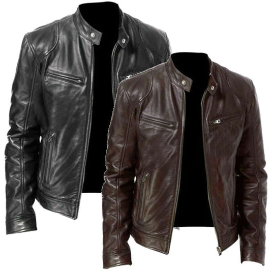 Pu Leather Collar Slim Leather Jacket men's clothing