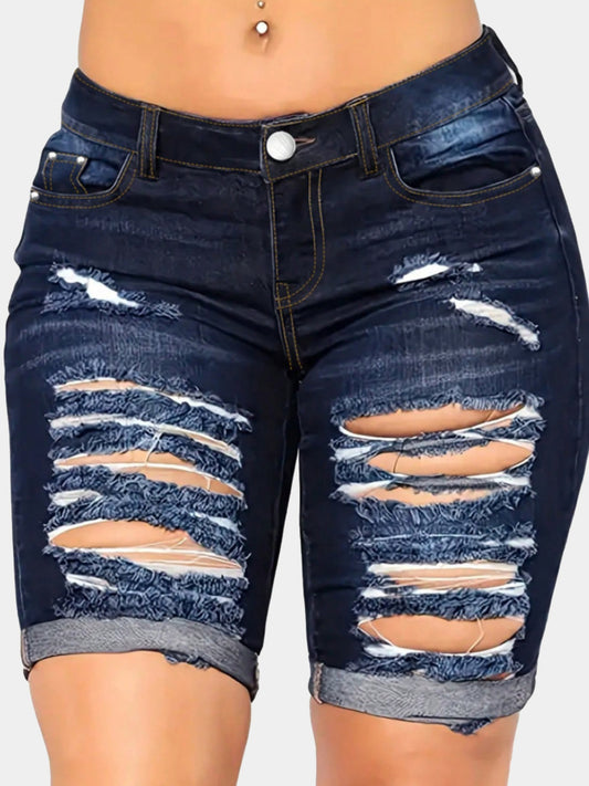 Distressed Denim Shorts with Pockets Bottom wear