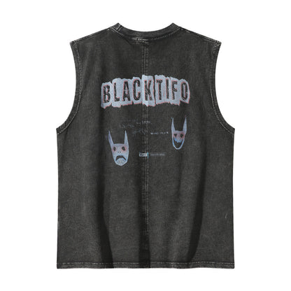 Ghost Face Printed Distressed Wash Vest For Men apparel & accessories
