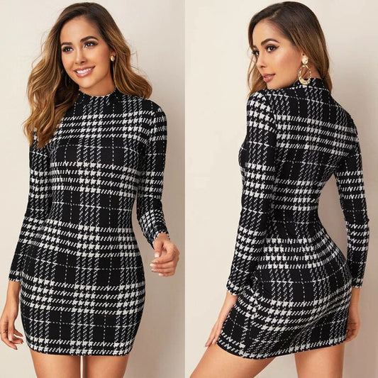 Early spring new houndstooth mid-length slim dress women apparel & accessories