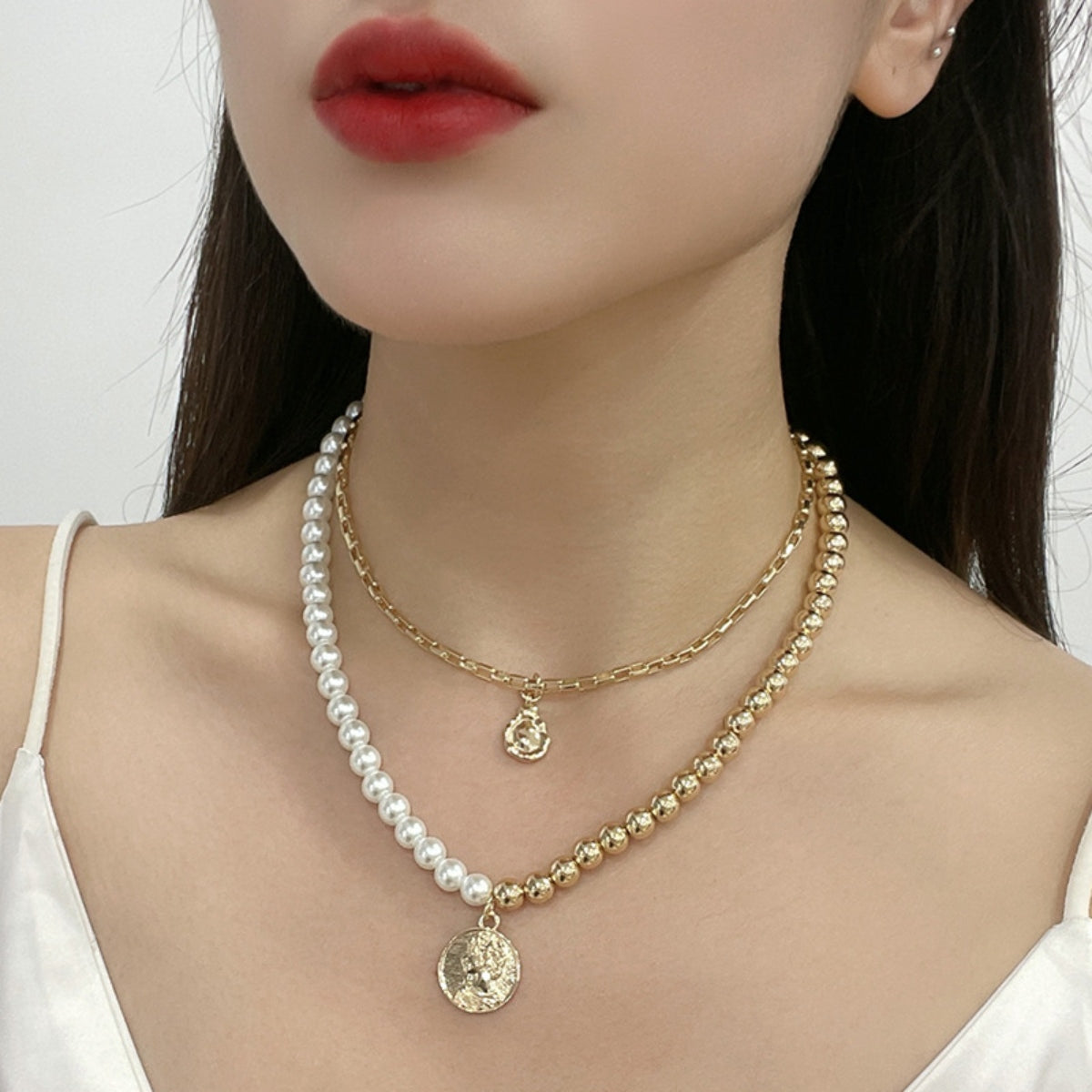 Gold-Plated Glass Pearl Necklace apparel & accessories