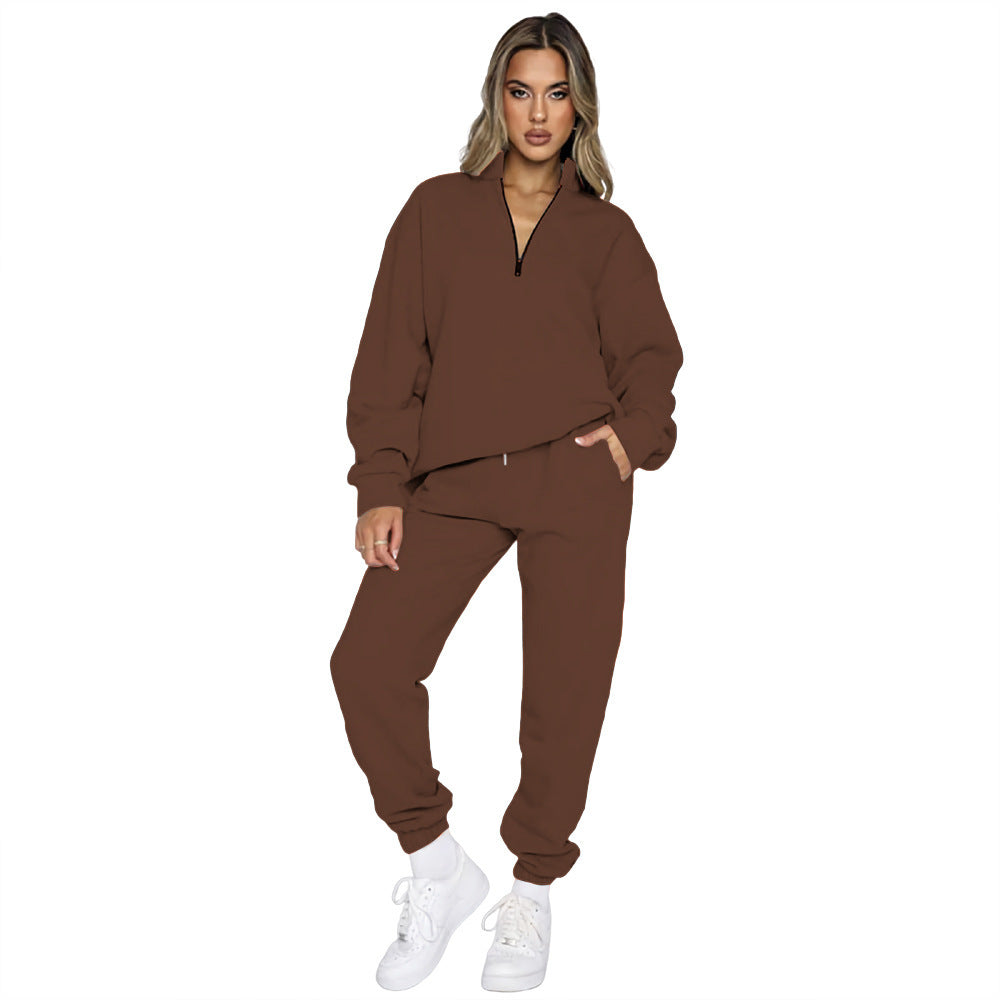 Zipper Pullover Long Sleeve Sweater Two-piece Set apparels & accessories