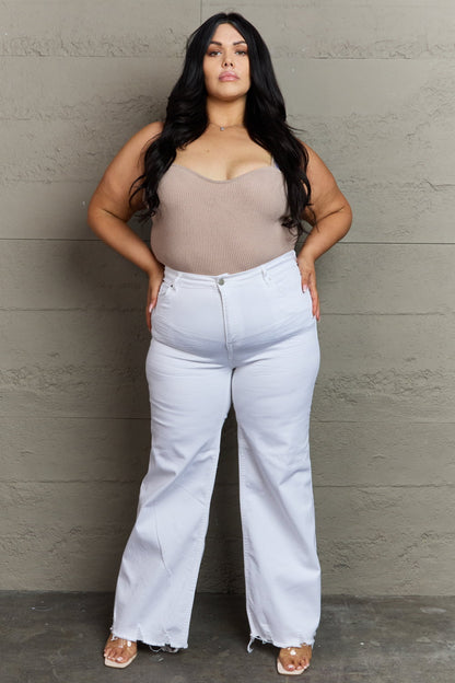 RISEN Raelene Full Size High Waist Wide Leg Jeans in White Bottom wear