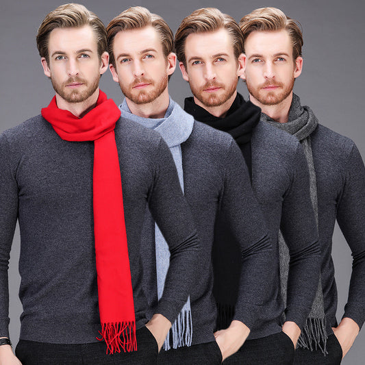 High-end brand winter cashmere scarf Men and women with pure wool warm retro thickened long collar Men's Scarves