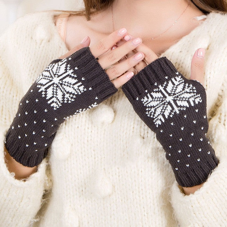 Knitted Half Finger Typing Warm Women Snowflake Christmas Gloves apparels & accessories