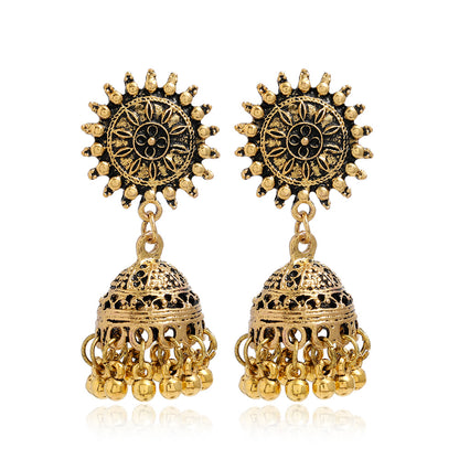 Bohemian Ethnic Carved Vintage Pattern Creative Bell Earrings Jewelry