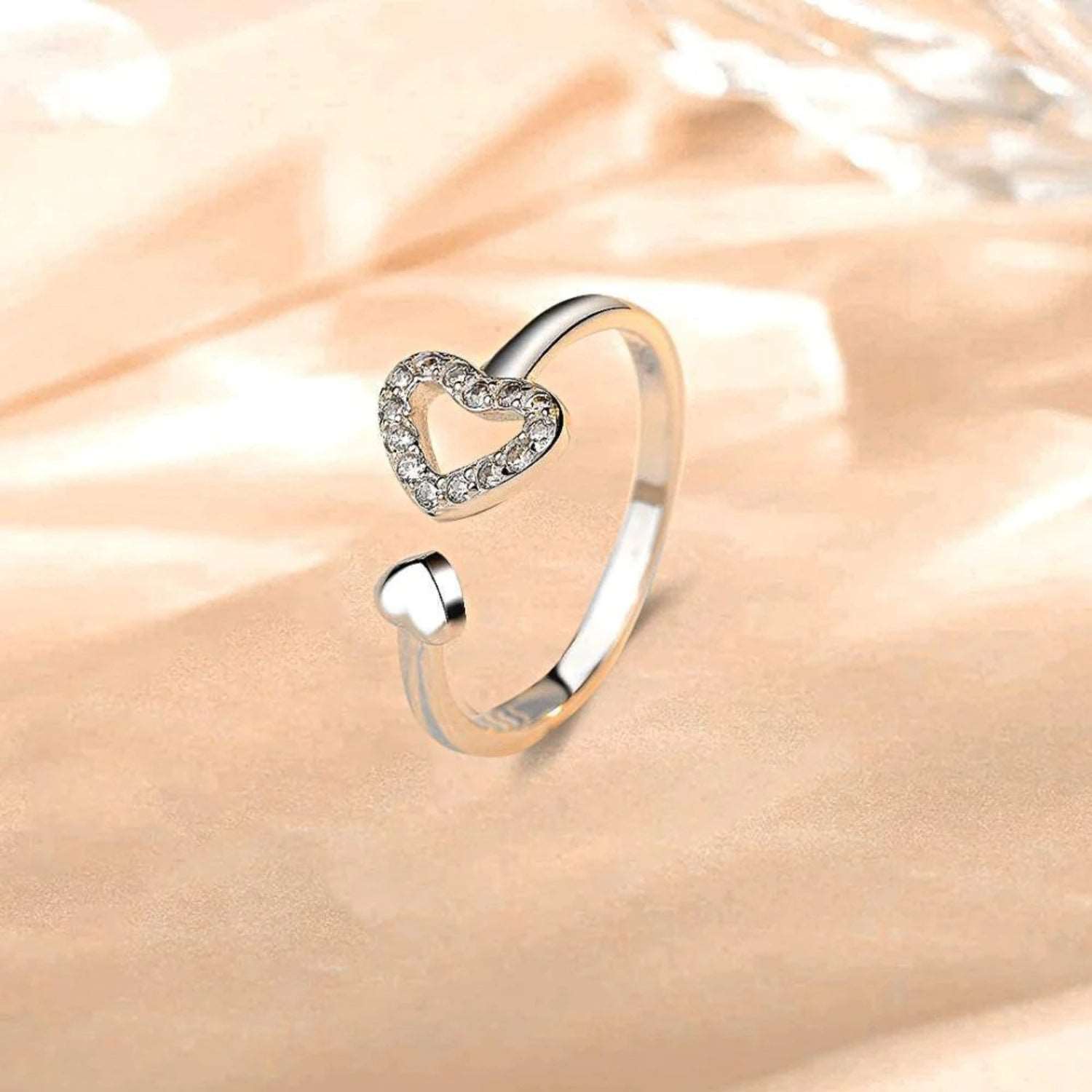 925 Sterling Silver Inlaid Zircon Heart Open Ring apparel & accessories