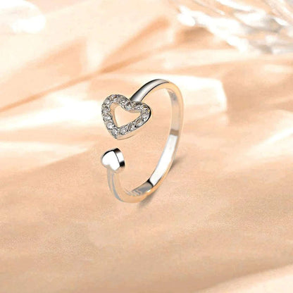 925 Sterling Silver Inlaid Zircon Heart Open Ring apparel & accessories