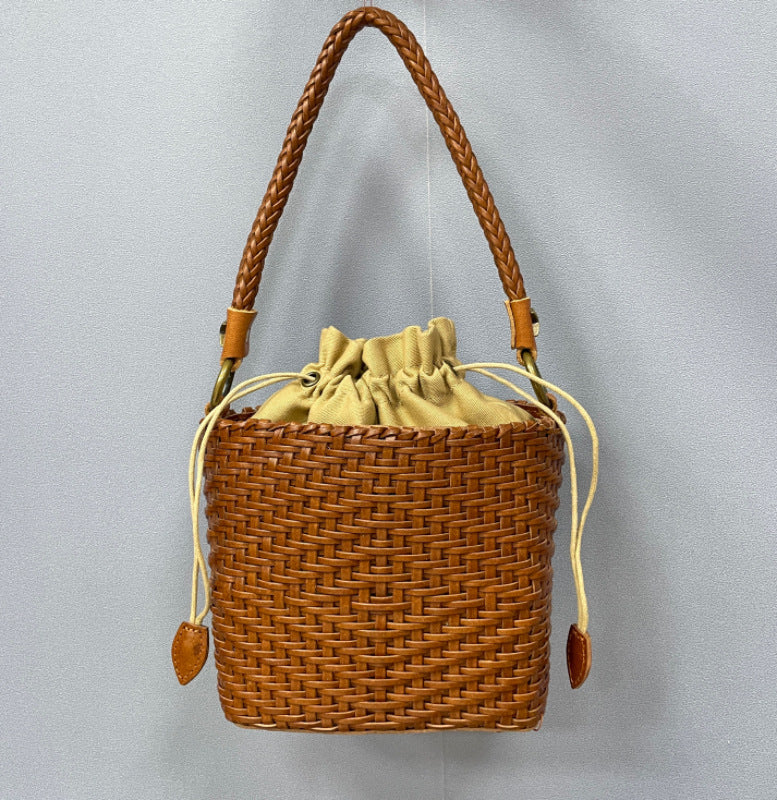 Women's Cowhide Weave Vintage Handbag apparels & accessories