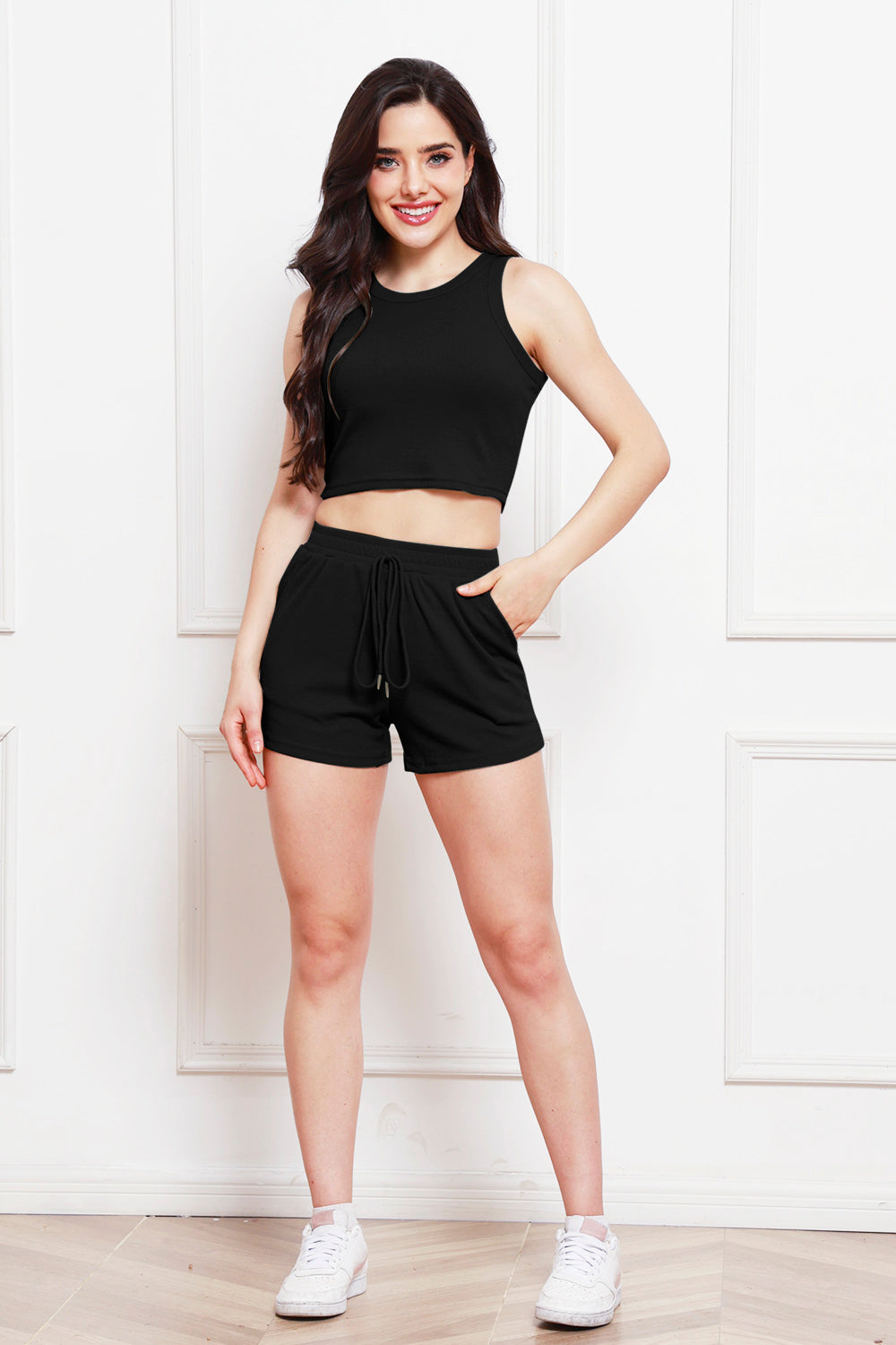 Round Neck Tank and Drawstring Shorts Set Bottom wear