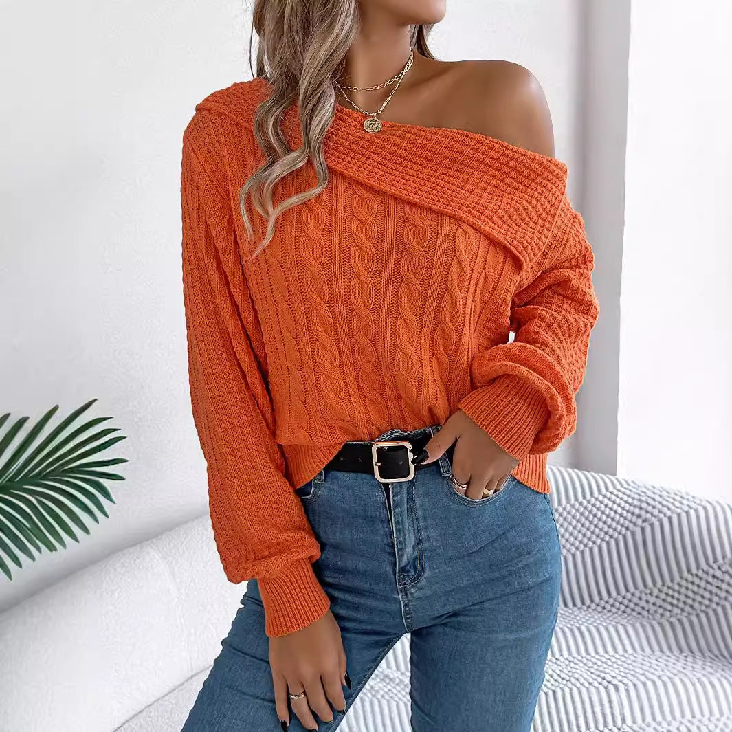 Off-the-shoulder Twist Long Sleeve Pullover apparels & accessories