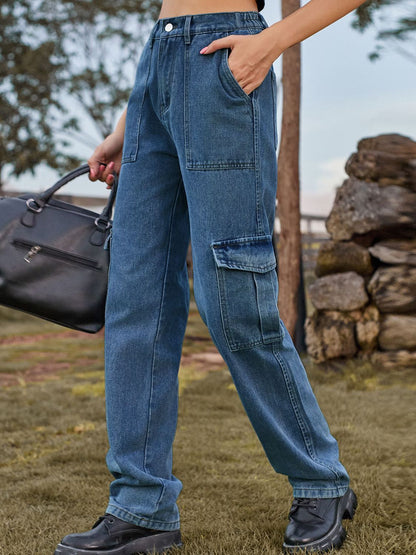 High Waist Cargo Jeans Bottom wear