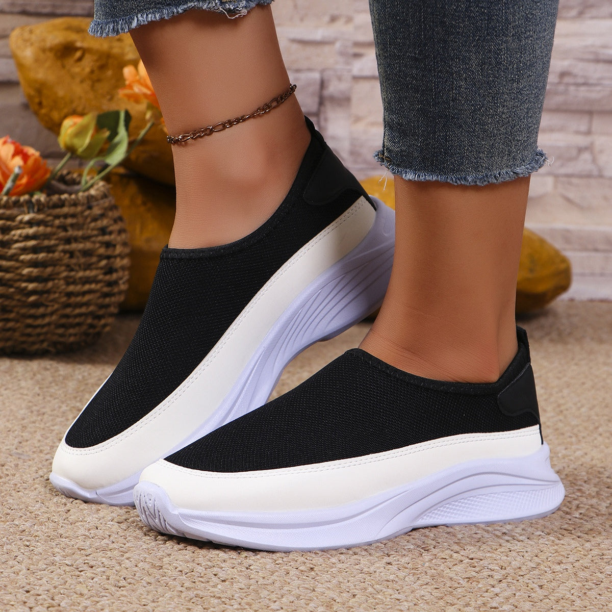 Mesh Contrast Flat Slip-Ons Shoes & Bags