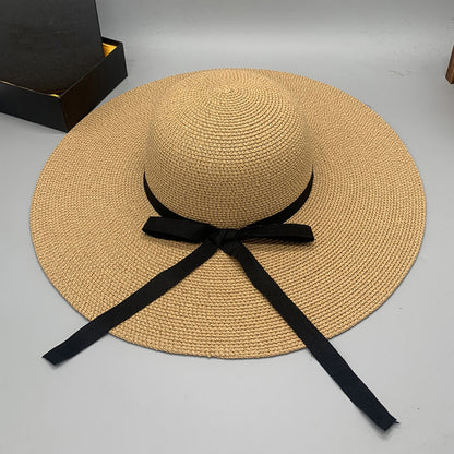 Bow Paper Braided Wide Brim Hat Accessories for women