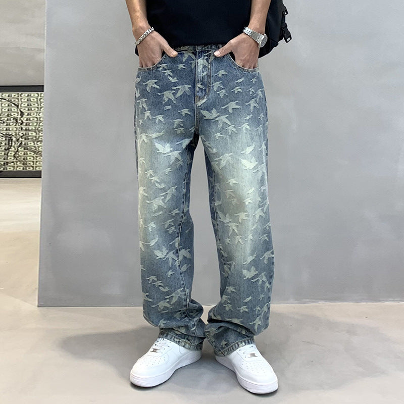 Men's Jacquard Denim Straight-leg Pants men's clothing