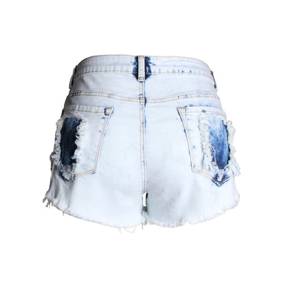 Ripped high waist white washed denim shorts 0