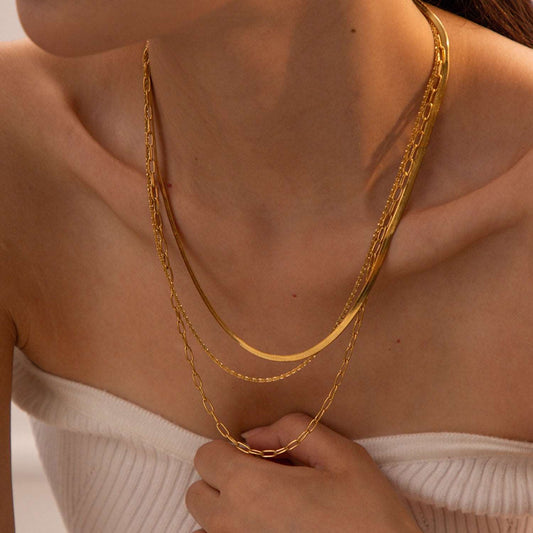 18K Gold-Plated Triple-Layered Necklace Jewelry