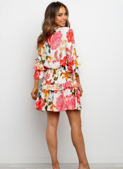 Fashion print round neck long sleeve dress apparel & accessories