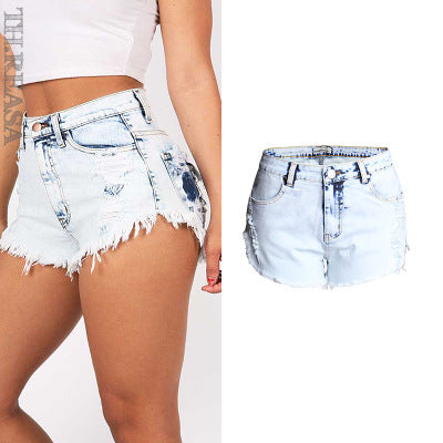 Ripped high waist white washed denim shorts 0