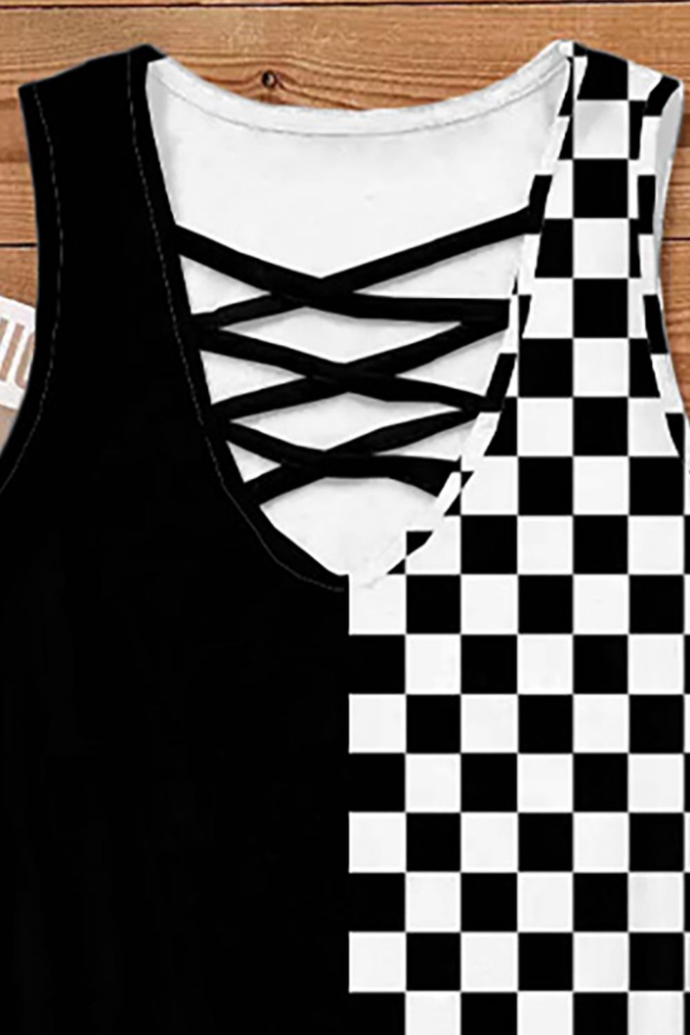 Crisscross Checkered Wide Strap Tank Dresses & Tops