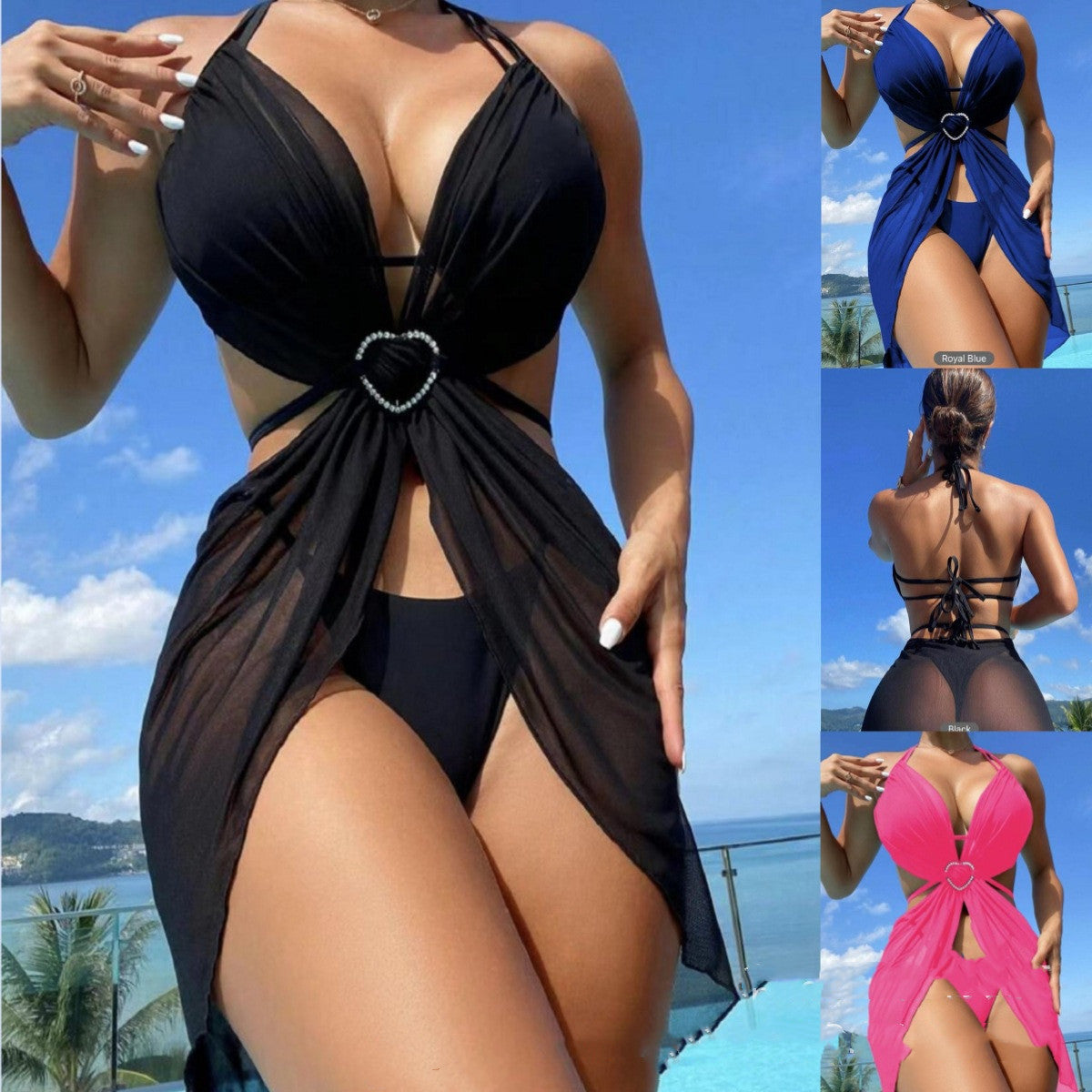 Women's Solid Color Split Swimsuit Three-piece Bikini apparel & accessories