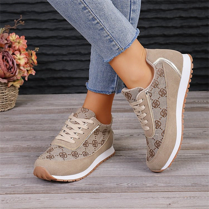 Flower Print Lace-up Sneakers Casual Fashion Lightweight Breathable Walking Running Sports Shoes Women Flats Shoes & Bags