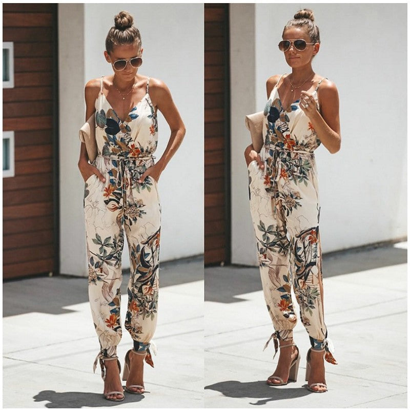 Women's Jumpsuit Flowers Print Spaghetti Romper apparels & accessories