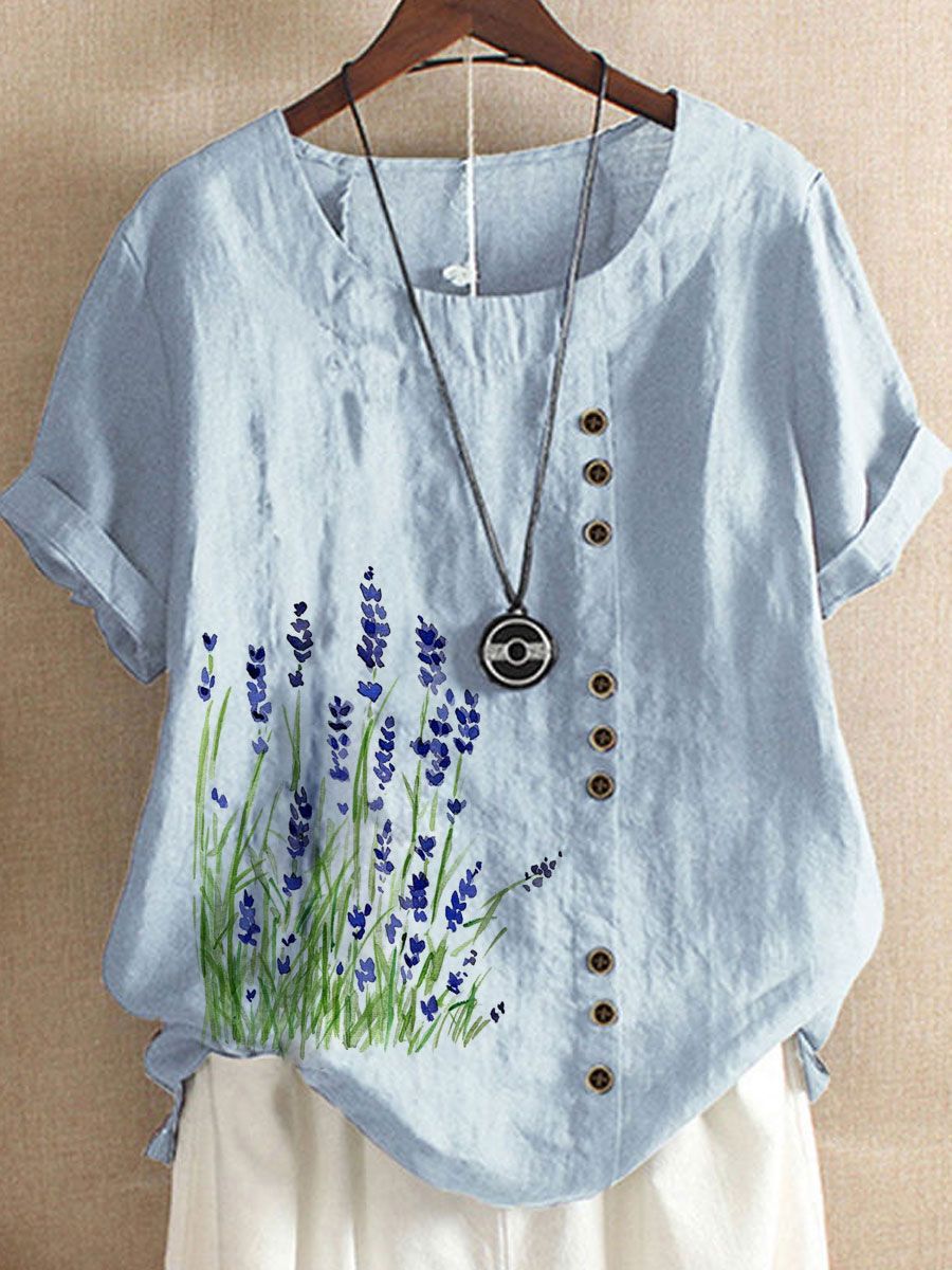 Temperament Commuter Printing Fringe Short Sleeve Pullover Flowers apparel & accessories