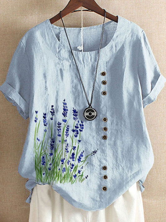 Temperament Commuter Printing Fringe Short Sleeve Pullover Flowers apparel & accessories