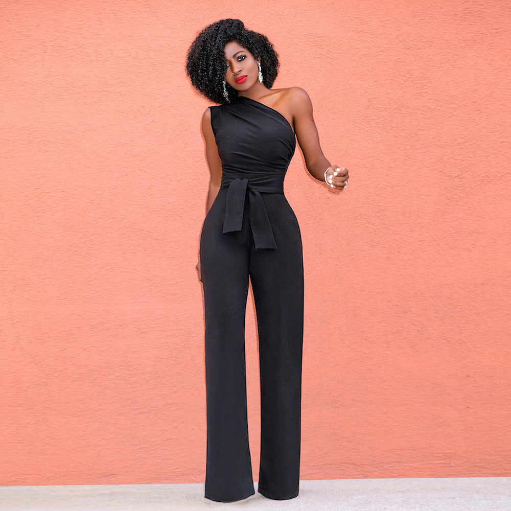 Sloping shoulder unilateral jumpsuit apparel & accessories