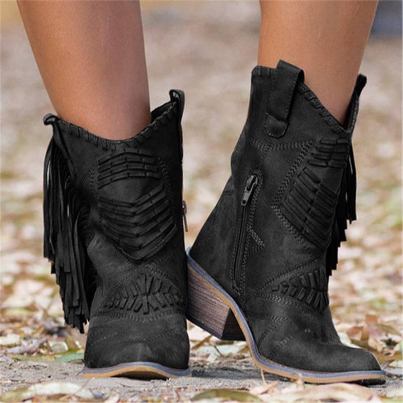 Mid-calf Chunky Heel Women's Side Zipper Boots Shoes & Bags