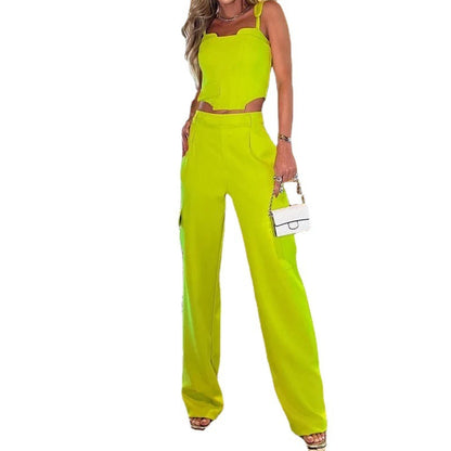 Women's Loose Fitting Straight Leg Pants Solid Color Two-piece Set apparel & accessories