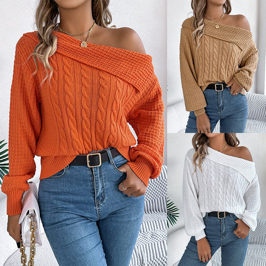 Off-the-shoulder Twist Long Sleeve Pullover apparels & accessories