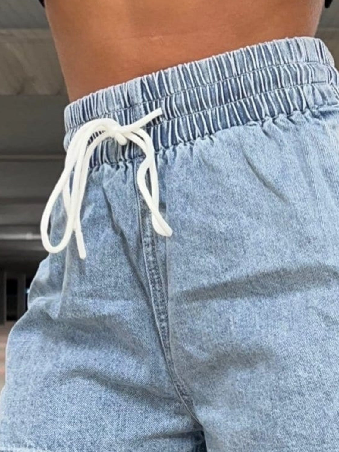 Drawstring High Waist Denim Shorts Bottom wear