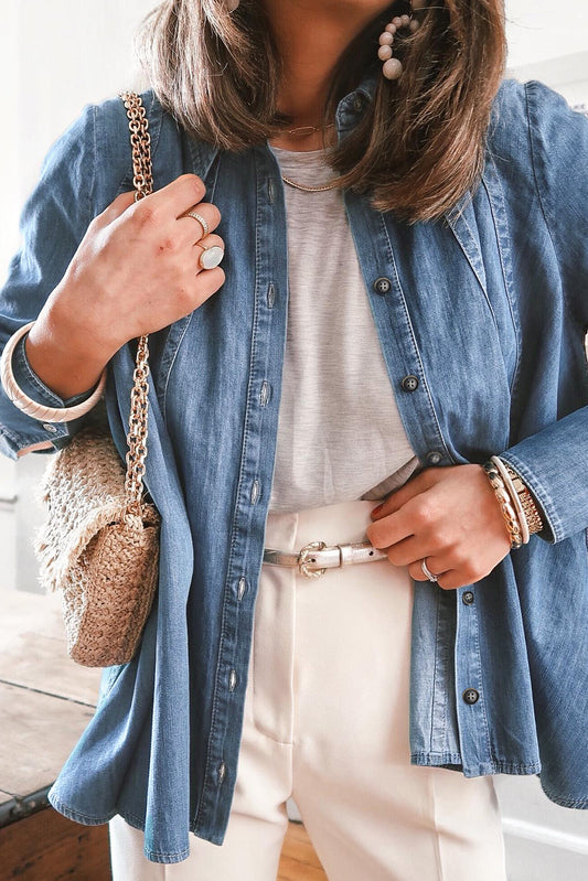 Button Up Collared Neck Denim Jacket Dresses & Tops