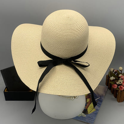 Bow Paper Braided Wide Brim Hat Accessories for women