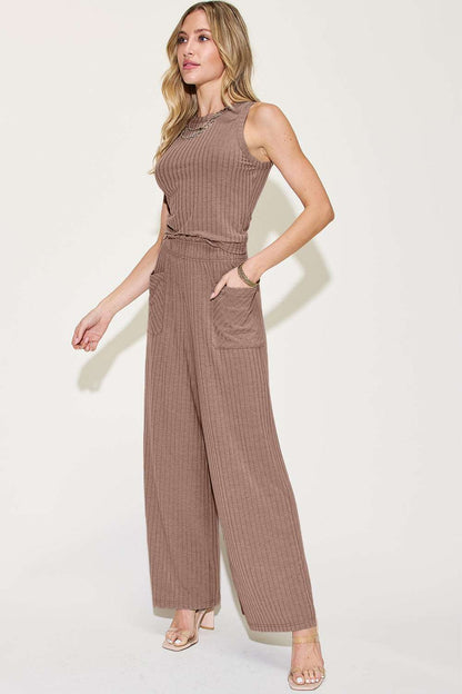 Basic Bae Full Size Ribbed Tank and Wide Leg Pants Set apparel & accessories
