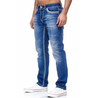 High Quality Blue Slim-fitting Simple Small Straight-leg Jeans apparel & accessories