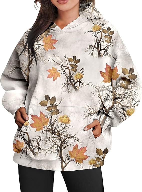 Women's Camouflage Hoodie Maple Leaf Print Oversized apparels & accessories