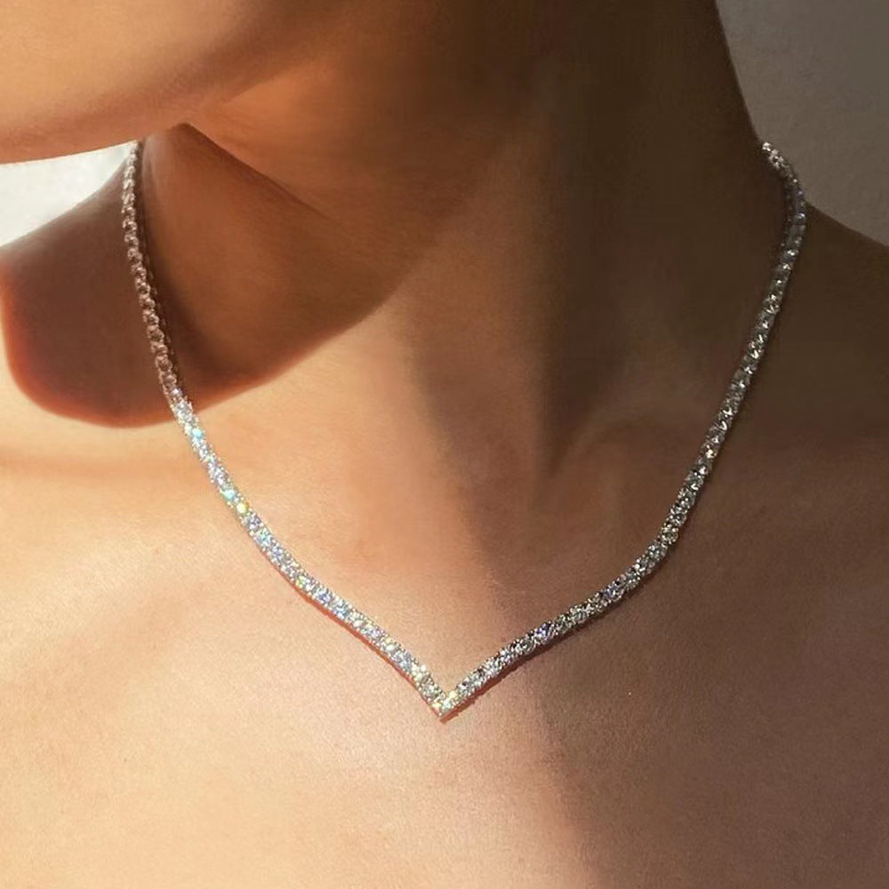 Personalized V-shaped Full Diamond  Party Sexy Necklace Jewelry