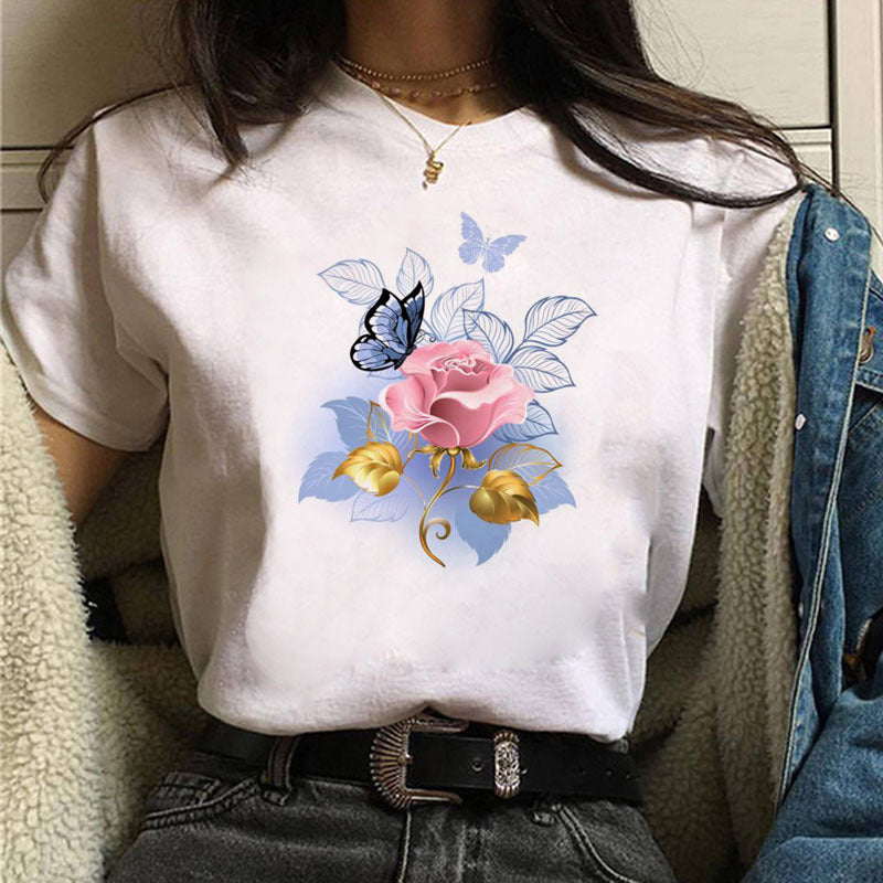 Butterfly Flower Ice Cream Print Short Sleeve apparel & accessories