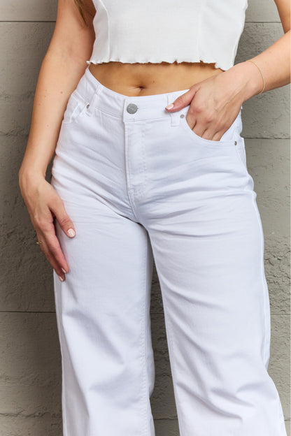 RISEN Raelene Full Size High Waist Wide Leg Jeans in White Bottom wear