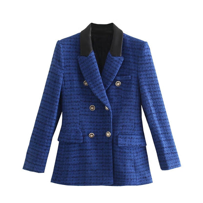 Women's Faux Leather Stitching Textured Suit Jacket apparels & accessories