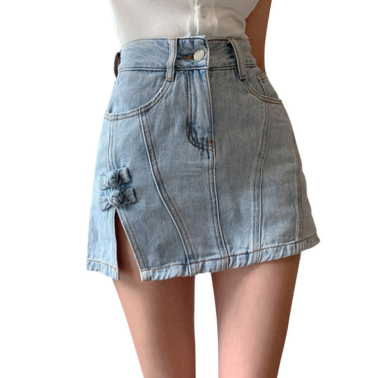 Side Slit Denim Bag Hip Skirt Female High Waist Was Thin apparel & accessories