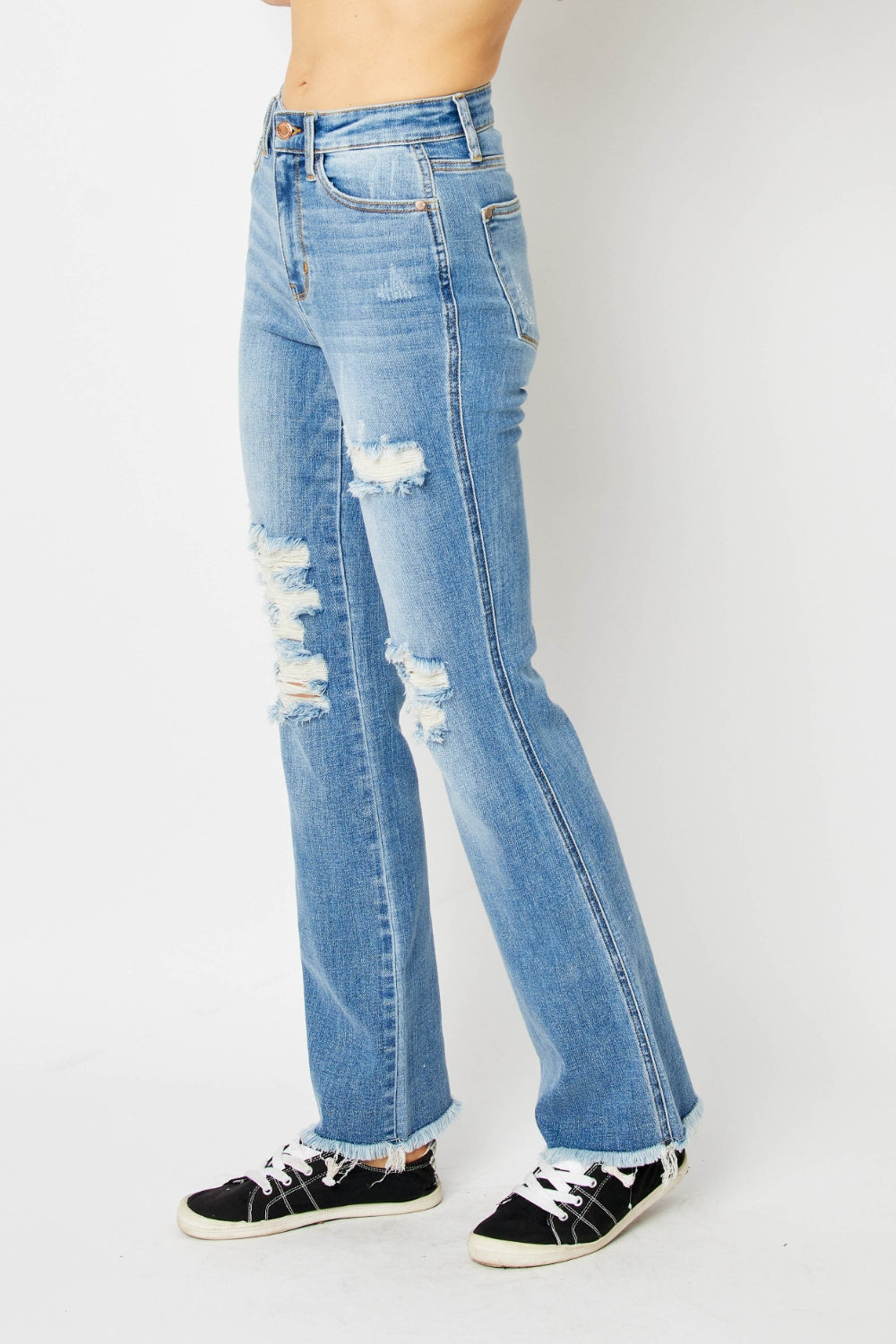 Judy Blue Distressed Raw Hem Bootcut Jeans Bottom wear