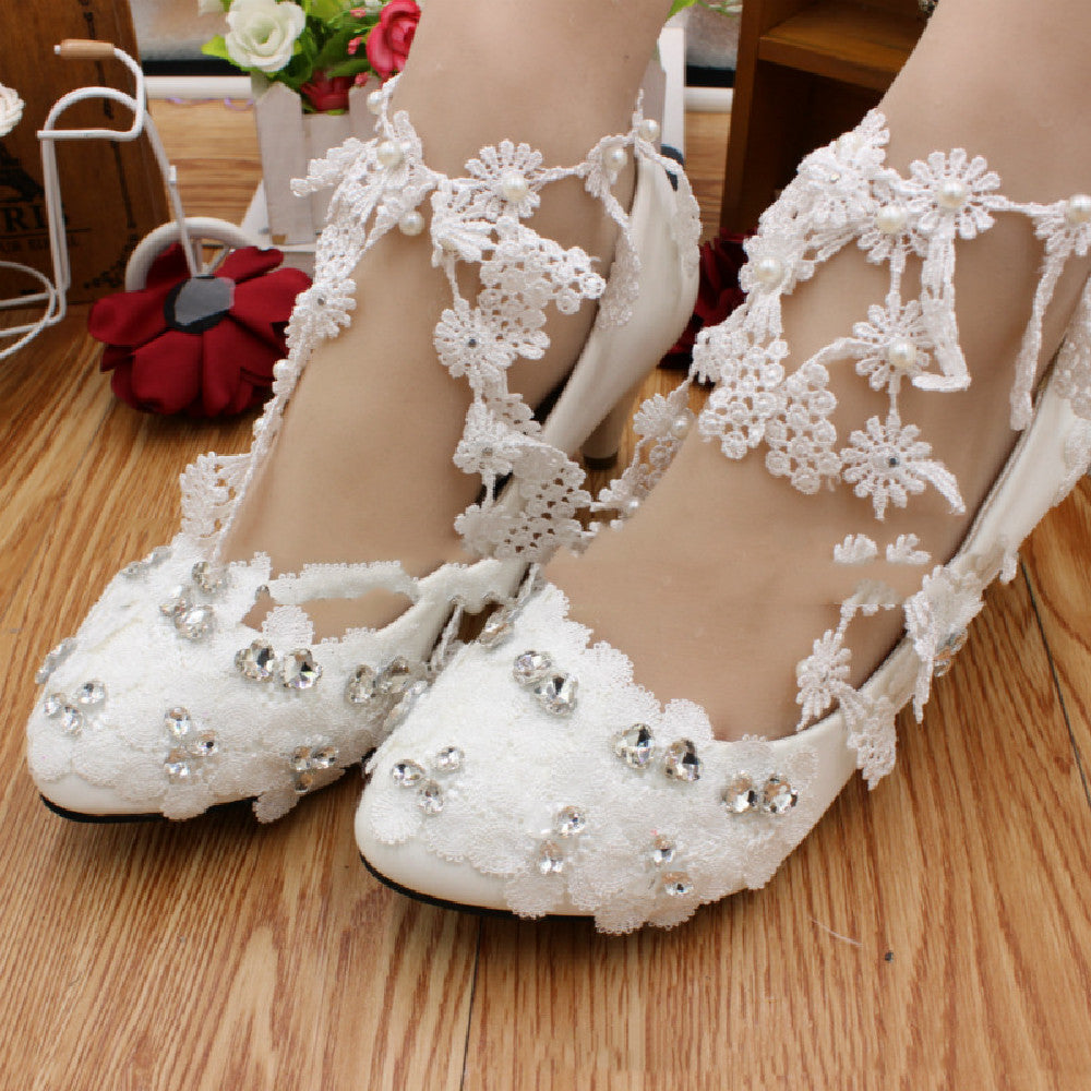 Wedding White Anklet High Heels Shoes & Bags